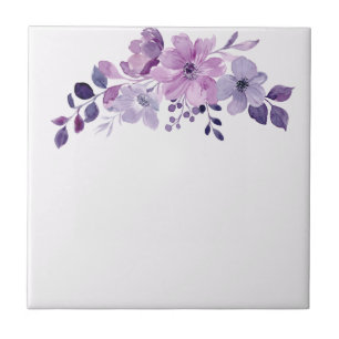 Watercolor purple flower bouquet ceramic tile