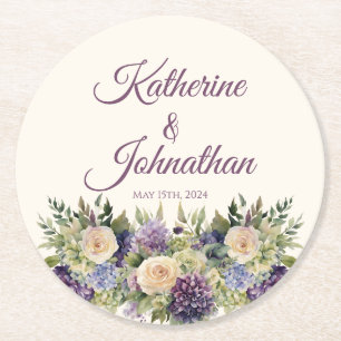 Watercolor Purple Flower Bouquet-Paper Coaster
