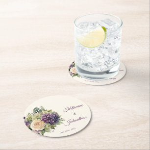 Watercolor Purple Flower Bouquet-Paper Coaster