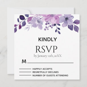 Watercolor purple flower bouquet RSVP card