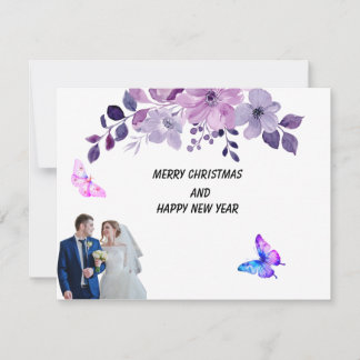 Watercolor purple flower bouquet sticker holiday card