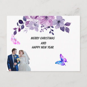 Watercolor purple flower bouquet sticker holiday postcard