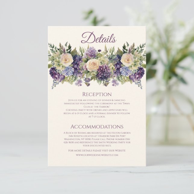 Watercolor Purple Flower Bouquet-Wedding- Enclosure Card (Standing Front)