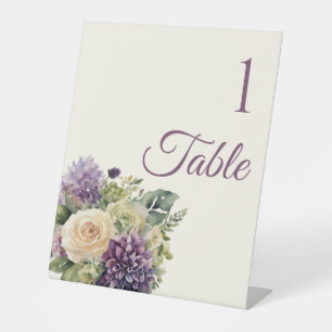 Watercolor Purple Flower Bouquet-Wedding- Pedestal Sign