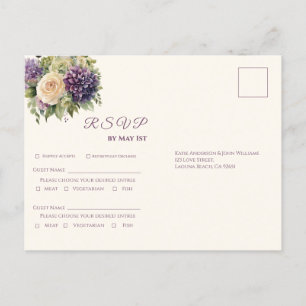 Watercolor Purple Flower Bouquet-Wedding RSVP- Invitation Postcard