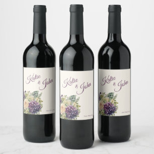 Watercolor Purple Flower Bouquet-Wedding- Wine Label