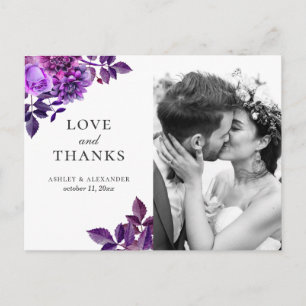 Watercolor purple flower. Floral wedding thank you Postcard