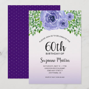 Watercolor Purple Flowers   60th Birthday Party Invitation