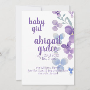 Watercolor Purple Flowers birth announcement