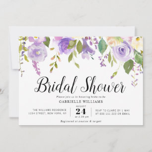 watercolor purple flowers bridal shower invitation