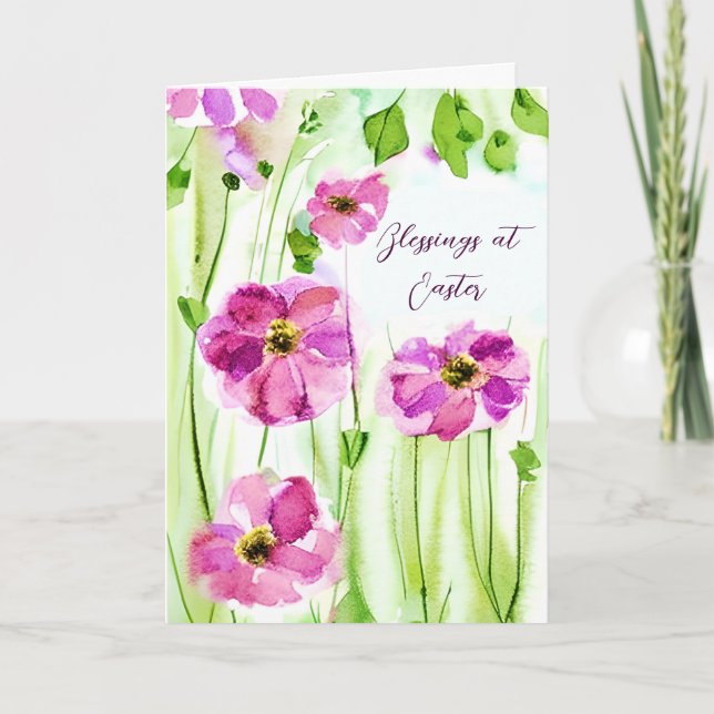 Watercolor purple flowers custom Easter Holiday Ca Card (Front)