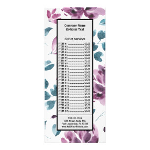 Watercolor Purple Flowers Floral Garden Rack Card
