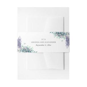 Watercolor purple flowers. Floral lavender wedding Invitation Belly Band