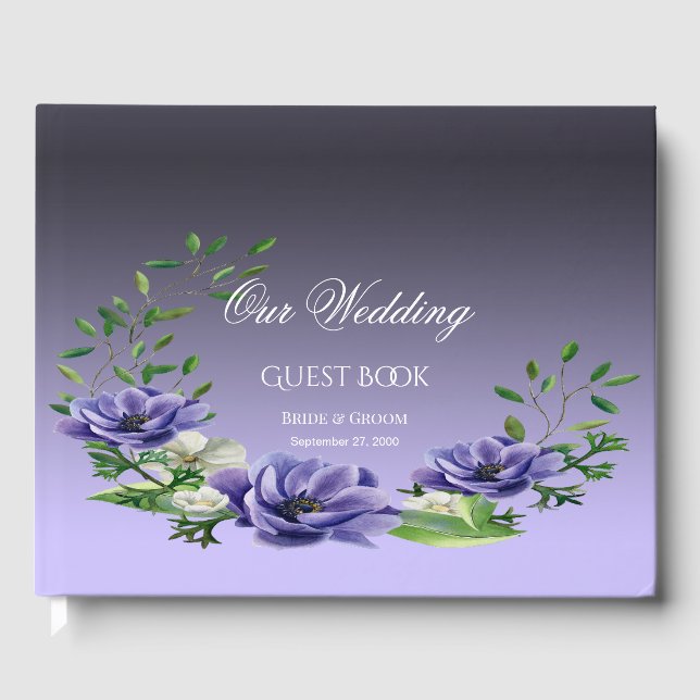 Watercolor Purple Flowers Guest Book (Front)