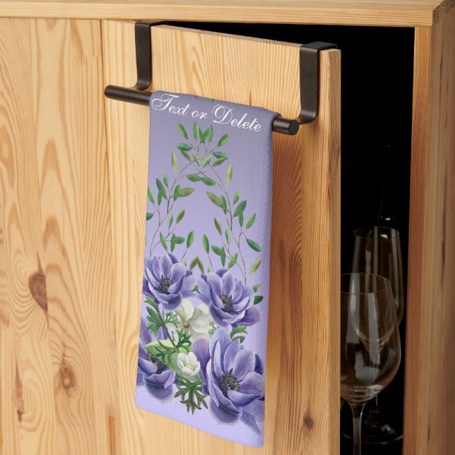 Watercolor Purple Flowers Kitchen Towels (Thirds Fold)