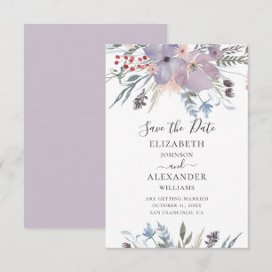 Watercolor purple flowers. Lilac floral wedding Invitation