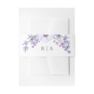 Watercolor purple flowers. Lilac floral wedding Invitation Belly Band