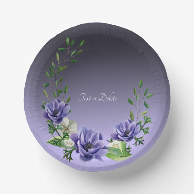 Watercolor Purple Flowers Paper Bowls Paper Plate (Front)