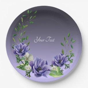 Watercolor Purple Flowers Paper Plate