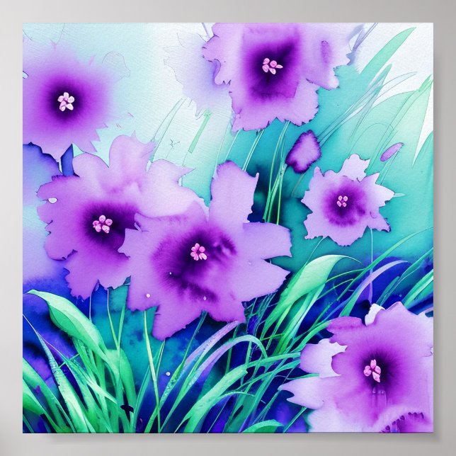 Watercolor purple flowers poster (Front)