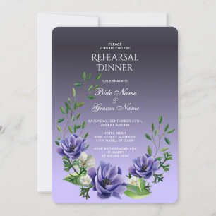 Watercolor Purple Flowers Rehearsal Dinner Invitation