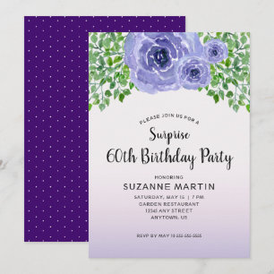 Watercolor Purple Flowers   Surprise 60th Birthday Invitation