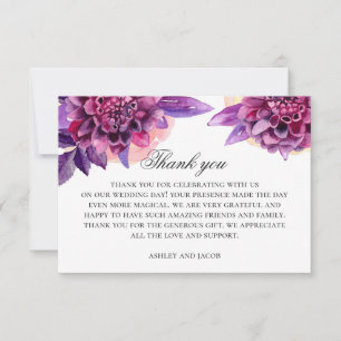 Watercolor purple flowers. Violet  floral wedding Thank You Card