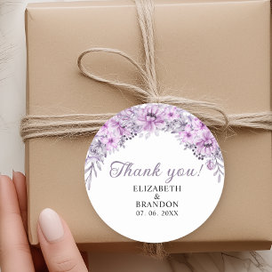 Watercolor Purple Flowers Wedding Celebration Classic Round Sticker