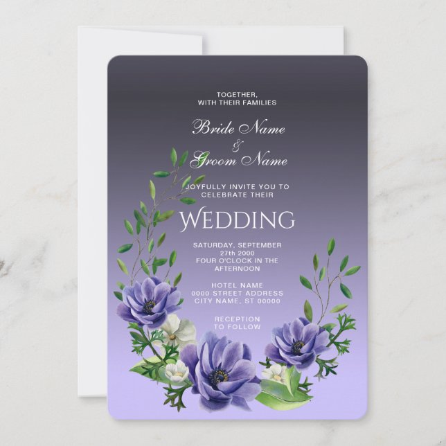 Watercolor Purple Flowers Wedding Invitation (Front)