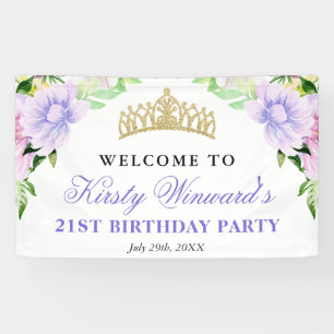Watercolor Purple Flowers Welcome Birthday Party Banner