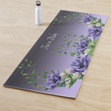 Watercolor Purple Flowers Yoga Mat