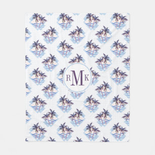 Watercolor Purple Geometric Palm Tree Pattern Fleece Blanket