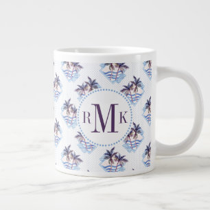 Watercolor Purple Geometric Palm Tree Pattern Large Coffee Mug