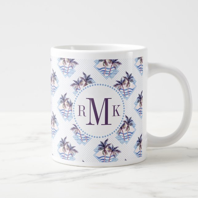 Watercolor Purple Geometric Palm Tree Pattern Large Coffee Mug (Right)