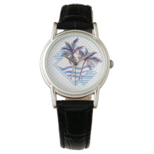 Watercolor Purple Geometric Palm Tree Pattern Watch