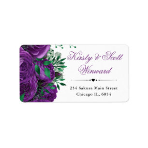 Watercolor Purple Glam Roses Flowers Address Label