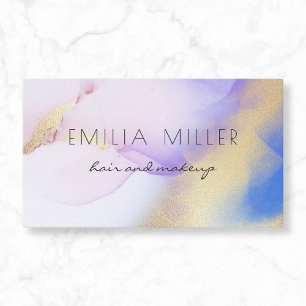Watercolor Purple Gold Abstract Calligraphy Script Business Card