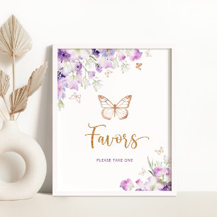 Watercolor purple gold butterfly Favours Poster