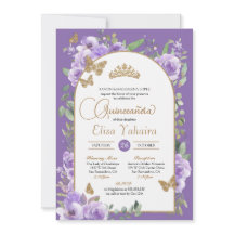 Watercolor Purple & Gold Butterfly Quinceañera