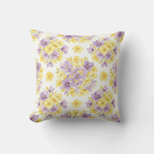 Watercolor Purple Gold Floral Pastel Flower Cushion