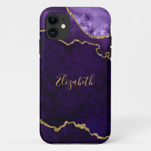 Watercolor Purple Gold Marble Agate Geode iPhone 11 Case