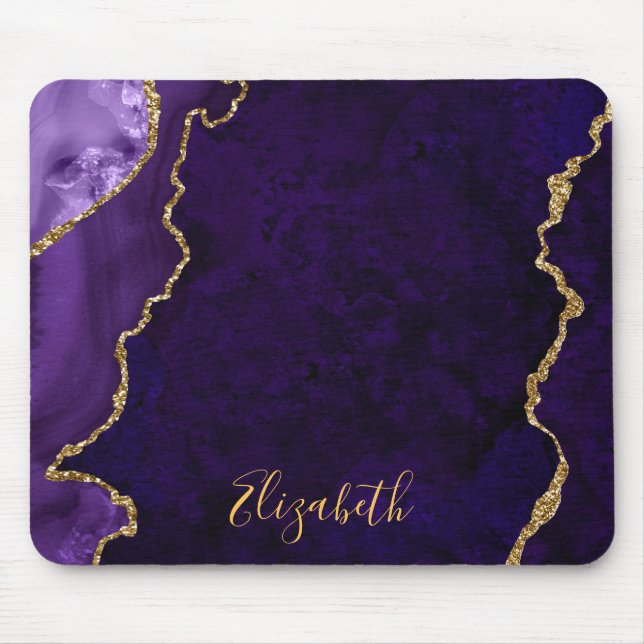 Watercolor Purple Gold Marble Agate Geode Mouse Pad (Front)