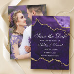 Watercolor Purple Gold Marble Agate Geode Photo Save The Date<br><div class="desc">Modern Elegant Watercolor Purple Violet and Gold Marble Agate Geode Save The Date Card - Photo Back</div>