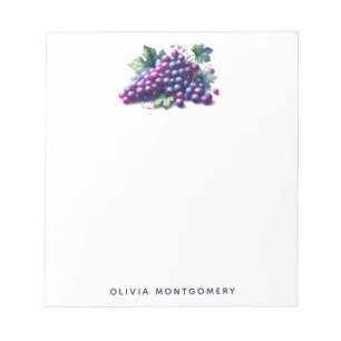Watercolor Purple Grape Bunch Custom Name Notepad