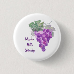 Watercolor Purple Grape Cluster Custom Winery 3 Cm Round Badge