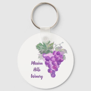 Watercolor Purple Grape Cluster Custom Winery Key Ring
