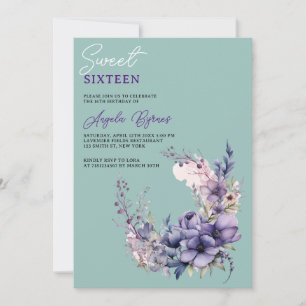 Watercolor Purple Grey Floral Half Circle Wreath  Invitation