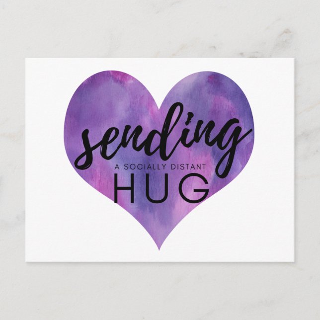 Watercolor Purple Heart Socially Distant Hug Postcard (Front)
