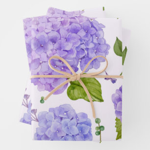 Watercolor Purple Hydrangea Flowers  Wrapping Paper Sheet