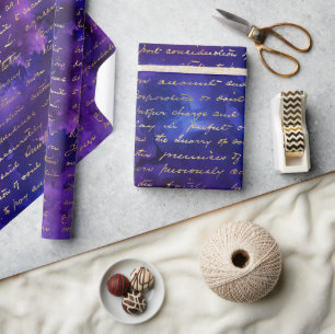Watercolor Purple Ink Pattern with Gold script Wrapping Paper